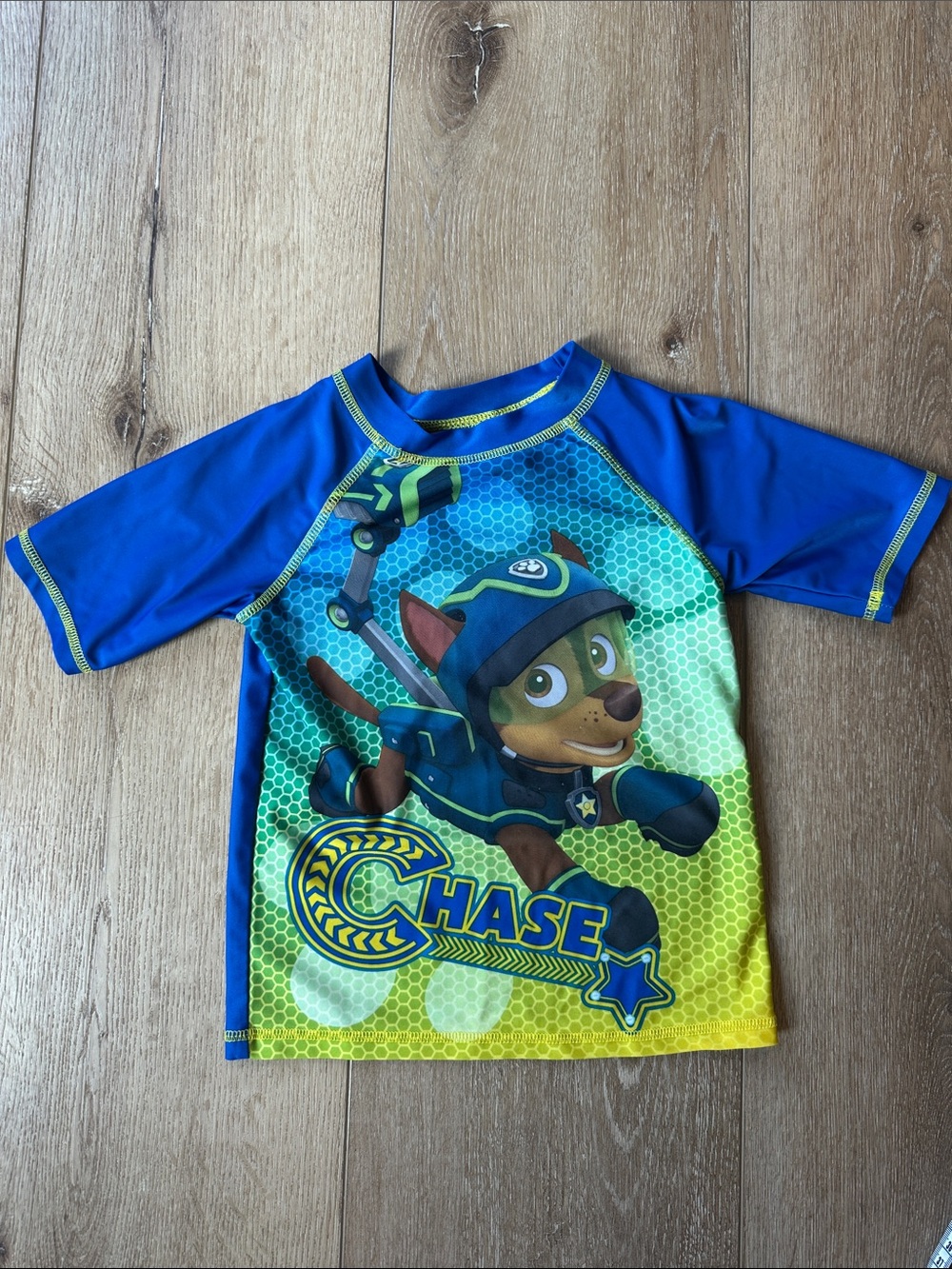 Paw Patrol Chase Rash Guard Swim Shirt Boys Blue Green Short Sleeve Size 5T